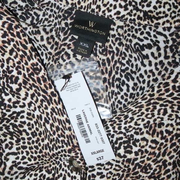 NEW Worthington Leopard XXL Cheetah Animal Print Tie Button Tunic Blouse Top NWT - Picture 3 of 14